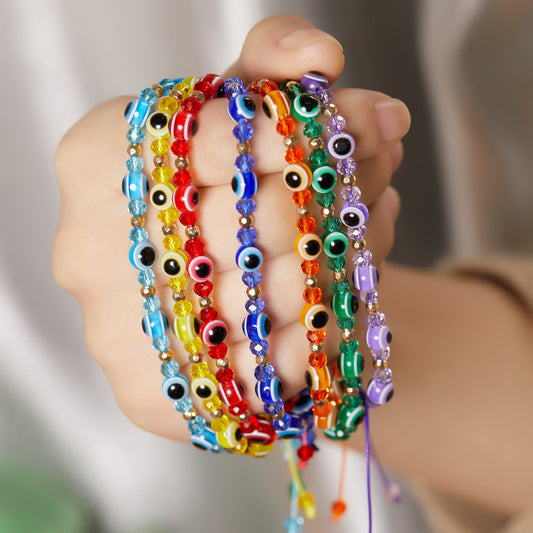 Evil Eye Crystal Beaded Adjustable Bracelet