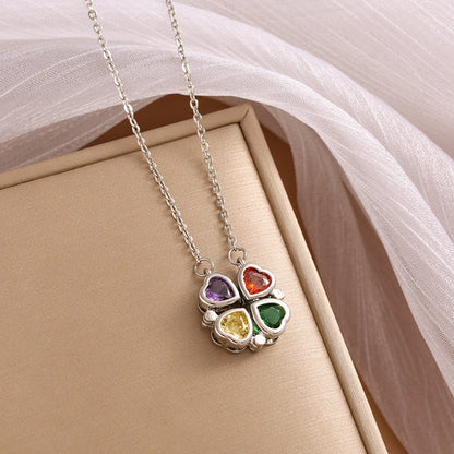 Four-Leaf Coloured Heart Clover Pendant Necklace
