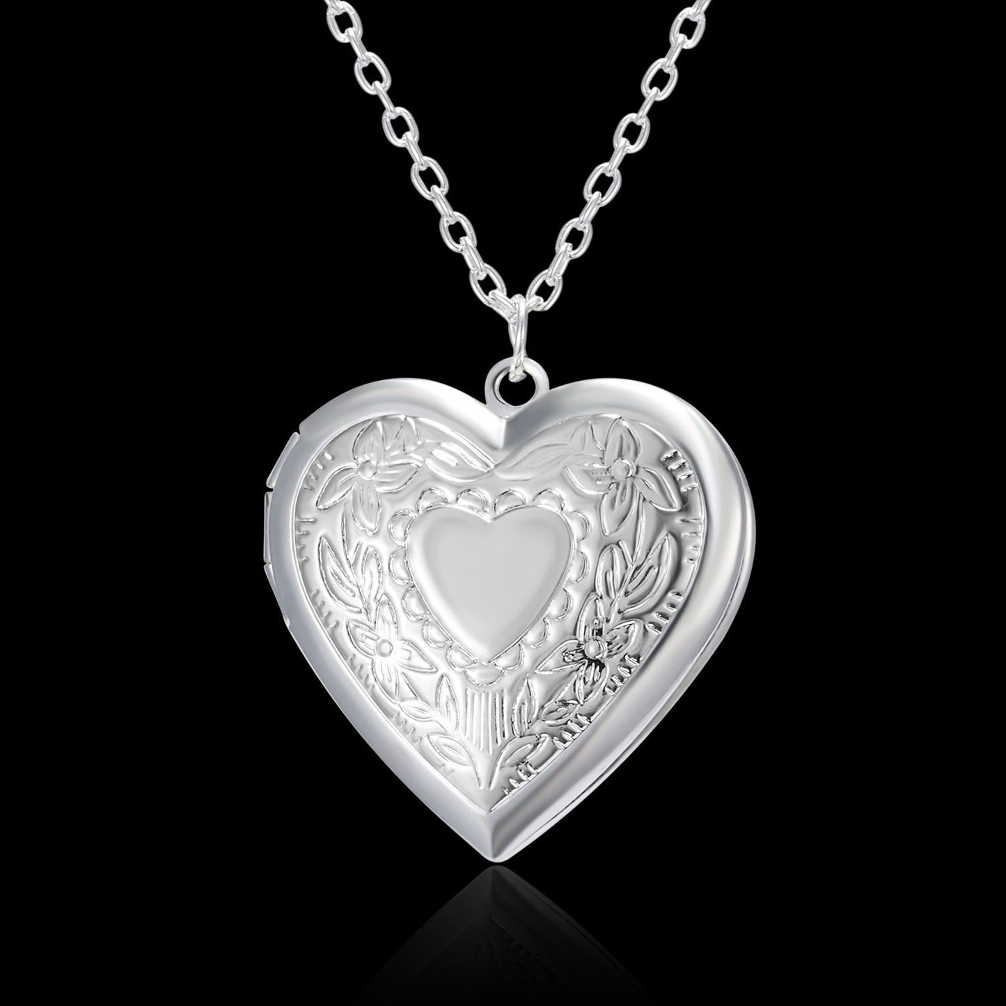 Silver Heart Shaped Photo Frame Locket Pendant Necklace