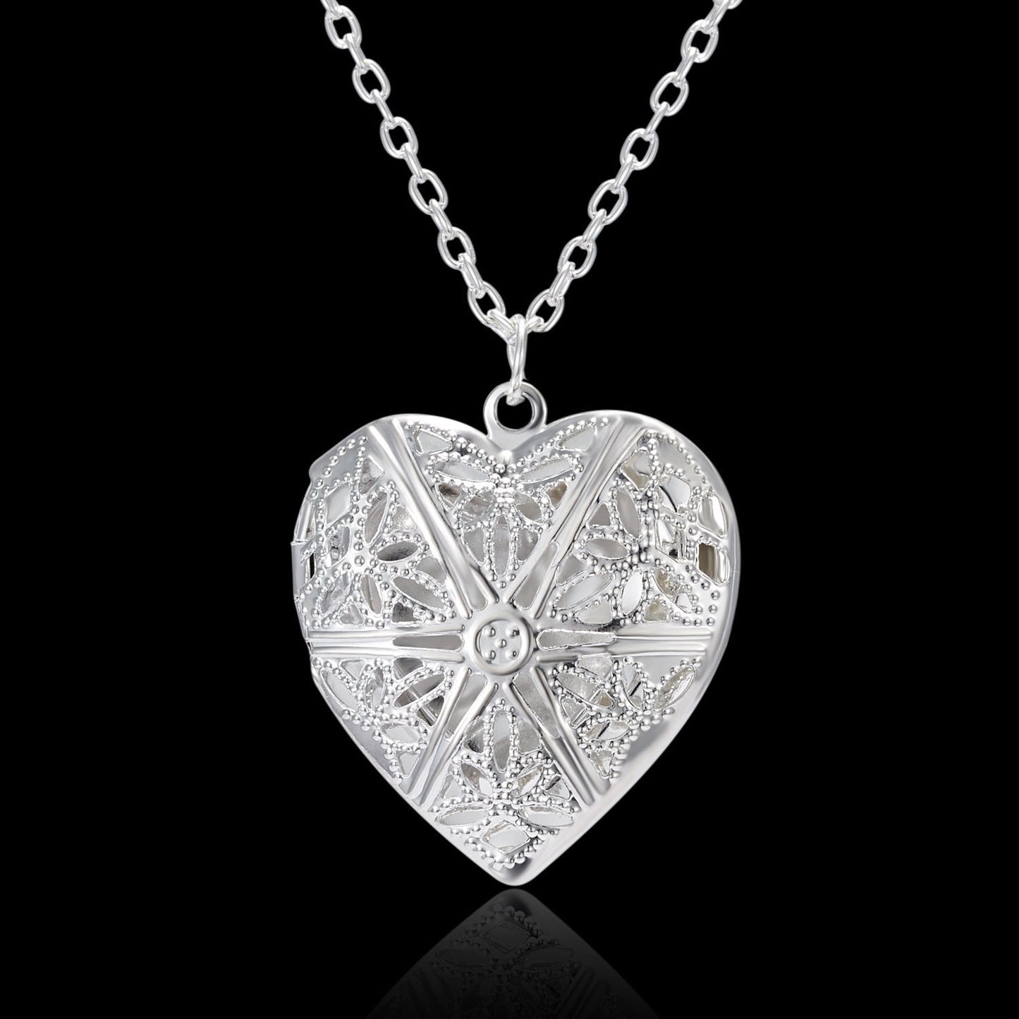 Silver Heart Shaped Photo Frame Locket Pendant Necklace
