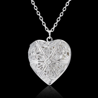 Silver Heart Shaped Photo Frame Locket Pendant Necklace