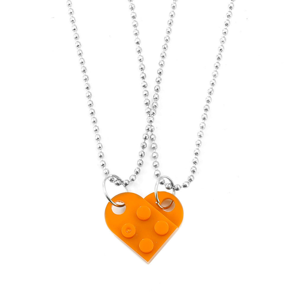 Brick Gift Heart Necklace, 2pcs Set