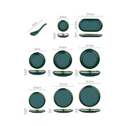 9 Piece Dinner Set, Green And Gold