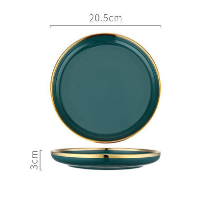 9 Piece Dinner Set, Green And Gold
