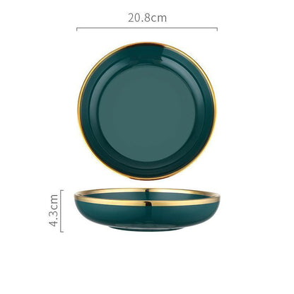 9 Piece Dinner Set, Green And Gold