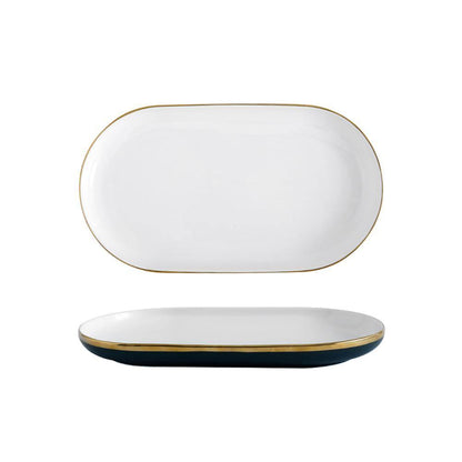 9 Piece Dinner Set, White And Dark Blue