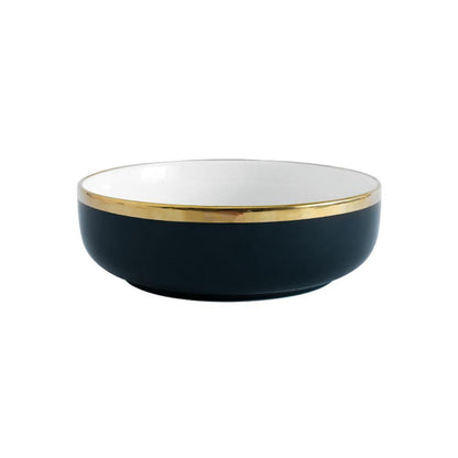 9 Piece Dinner Set, White And Dark Blue