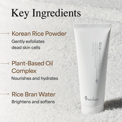 9 Wishes Rice Foaming Cleanser – Gentle Pore Refining Exfoliator with Real Rice Powder (4 fl oz)