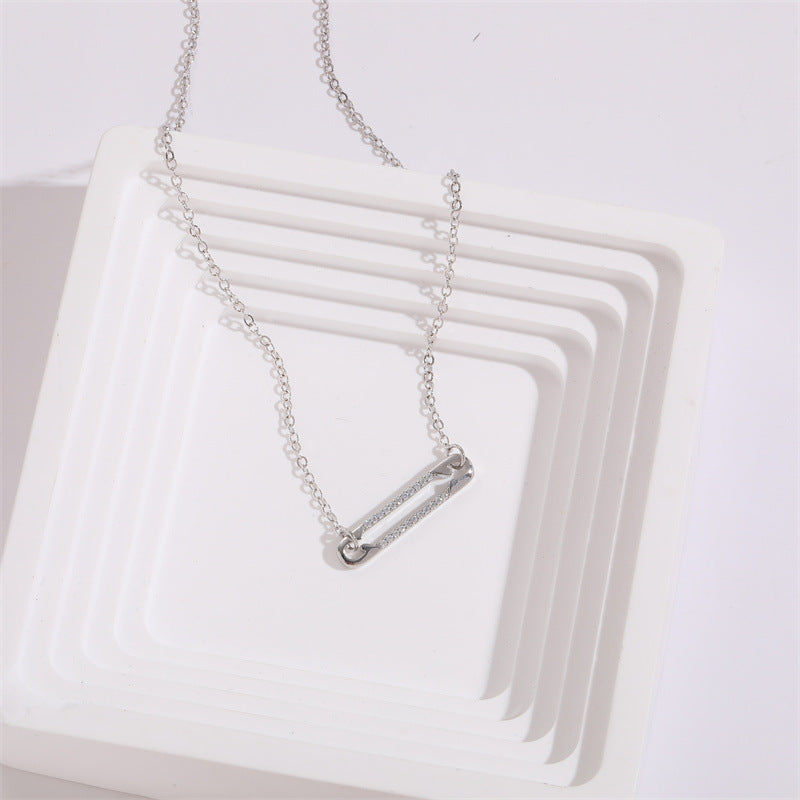 Safety Pin Zircon Pendant Necklace