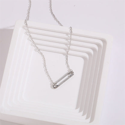 Safety Pin Zircon Pendant Necklace