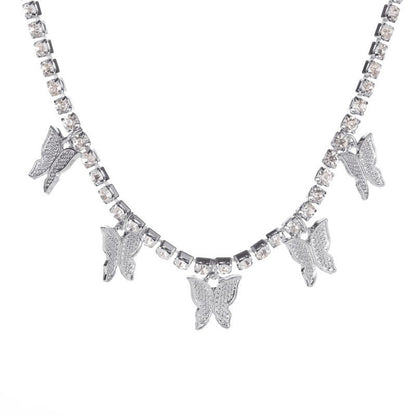 Cuban Butterfly Necklace With Rhinestones Pendant