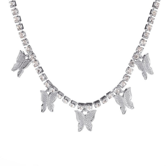 Cuban Butterfly Necklace With Rhinestones Pendant