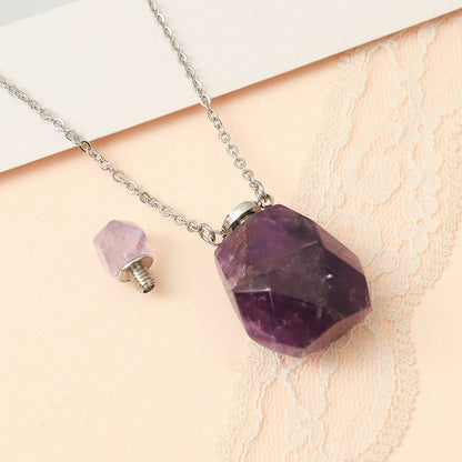 Perfume Bottle Crystal Pendant Necklace, Silver Chain
