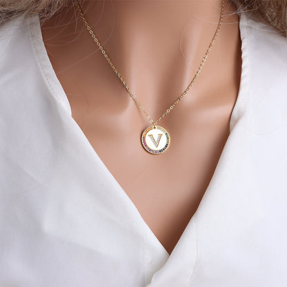 A-Z Round Necklace with Colourful Crystals