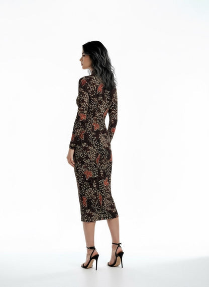 Gorgeous Virginie Autumnal Leaf Print 1970's Vintage Dress UK 8 - 12