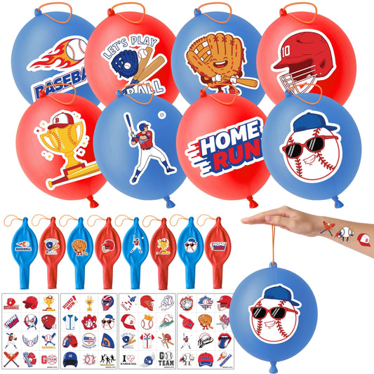 91BALLOONS 72 PCS Baseball Party Favors – 24 18-Inch Punch Balloons + 48 Pre-Cut Tattoos