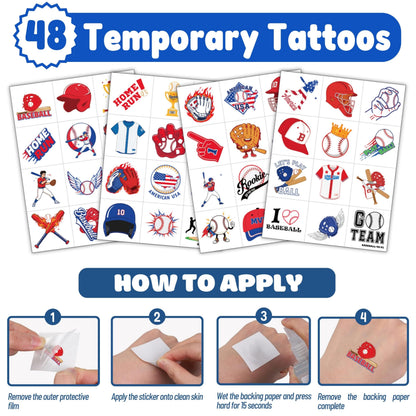 91BALLOONS 72 PCS Baseball Party Favors – 24 18-Inch Punch Balloons + 48 Pre-Cut Tattoos