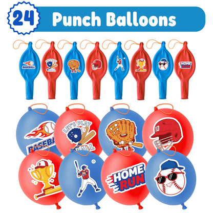 91BALLOONS 72 PCS Baseball Party Favors – 24 18-Inch Punch Balloons + 48 Pre-Cut Tattoos