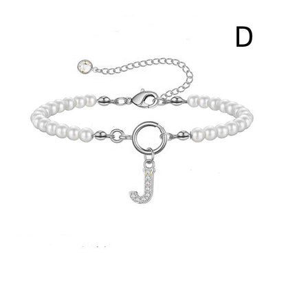 A-Z Letter Pendant Pearl Bracelet