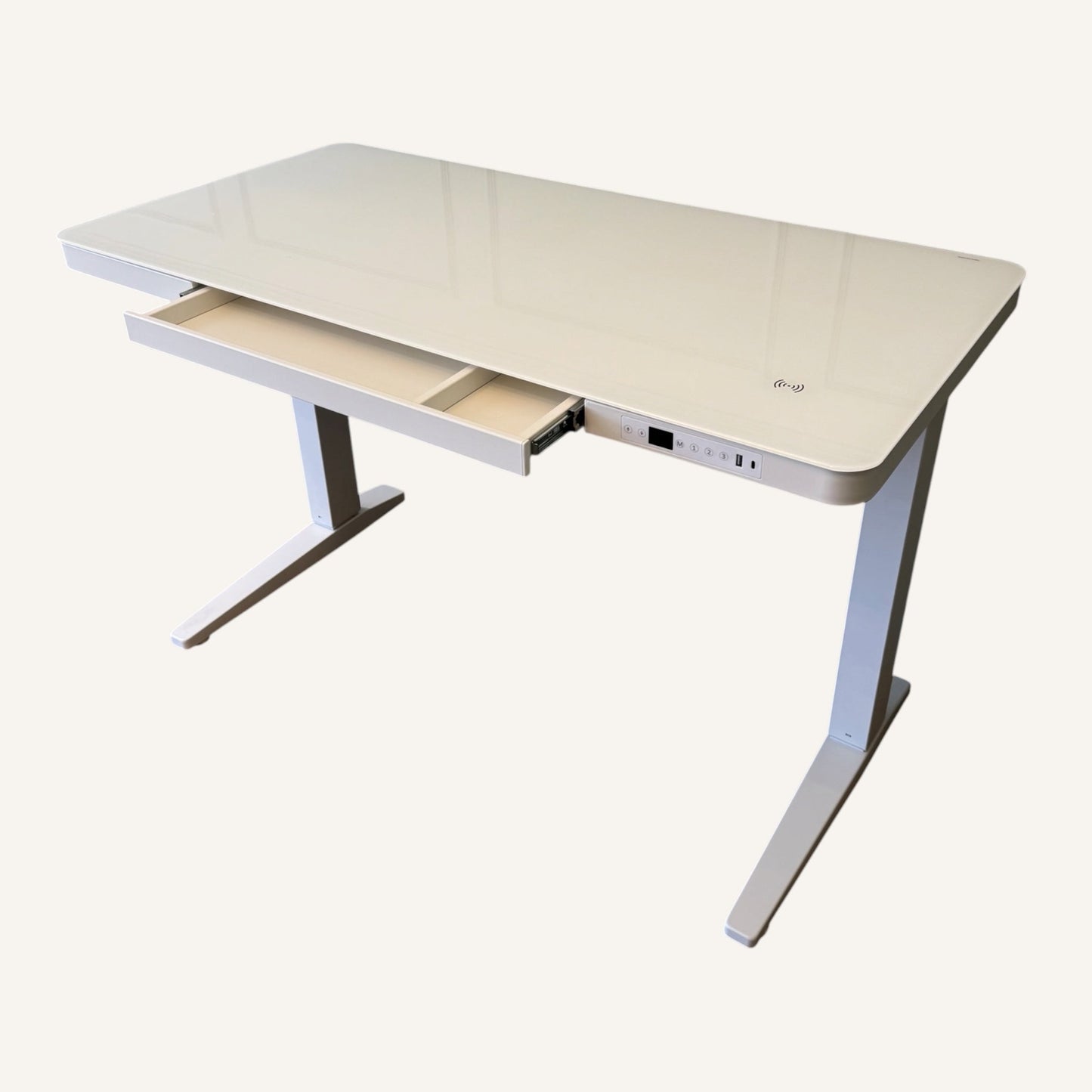 E-Max Electric Height Adjustable Desk White (Glass Top) – Purus Life