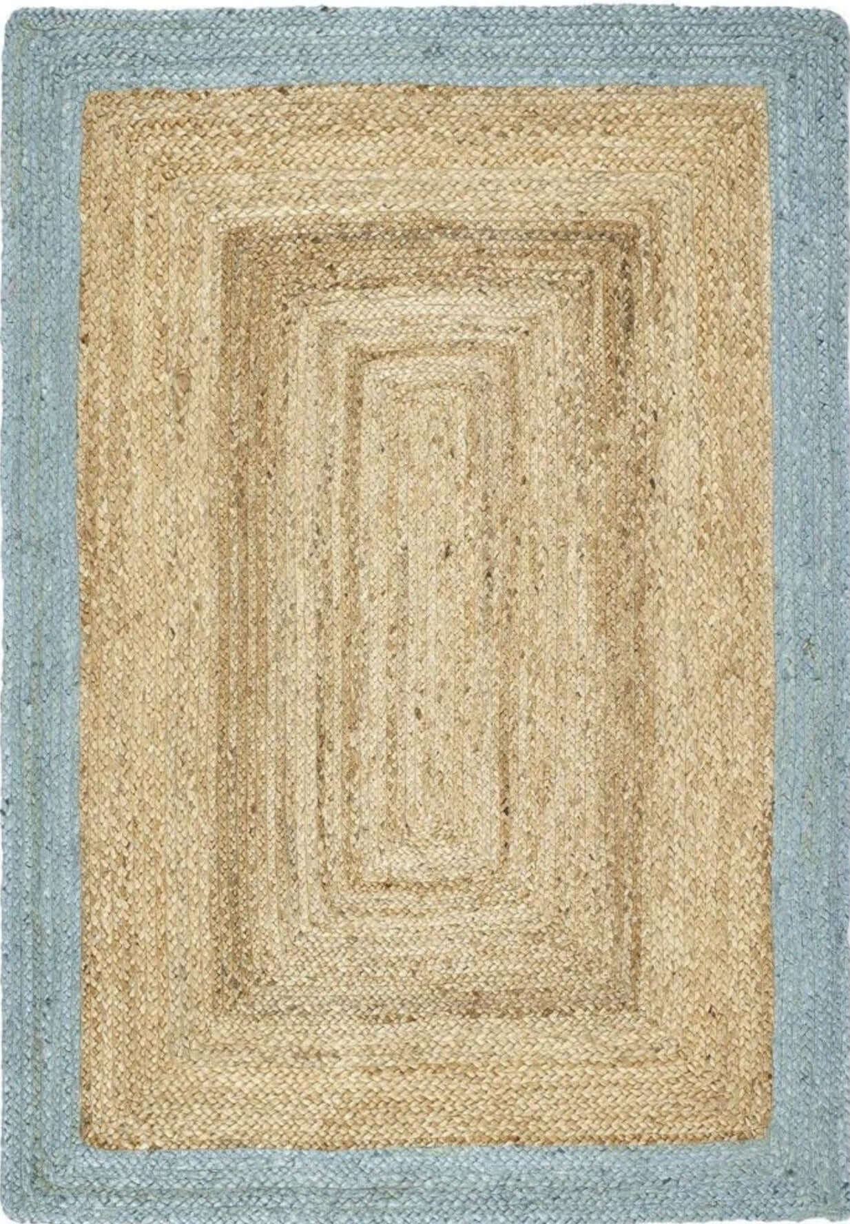 Bordered Duck Egg Blue Jute Rug