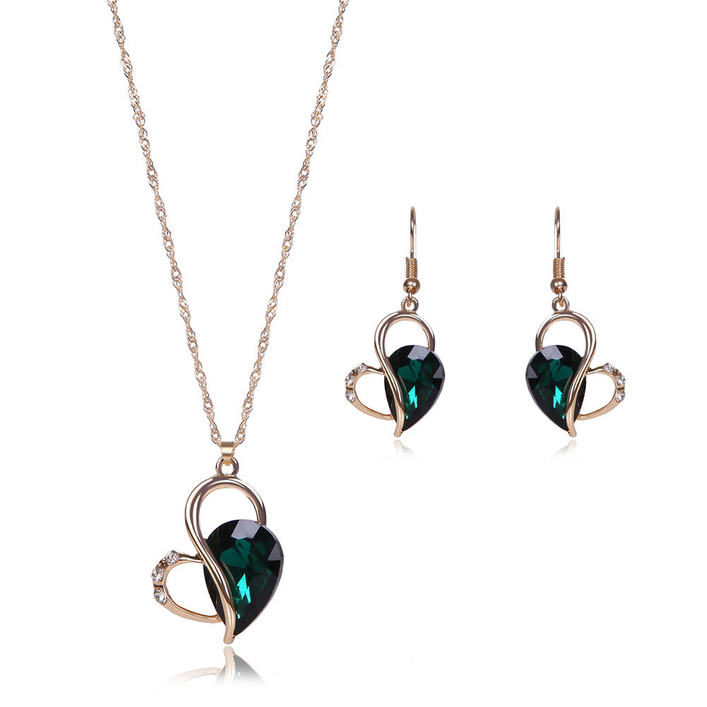 Elegant Heart Jewellery Necklace & Earrings, 2pc Set