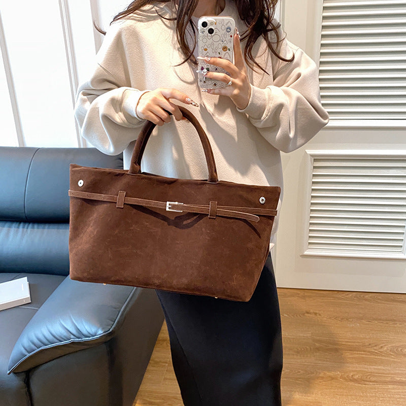 Solid Faux Suede Handbag