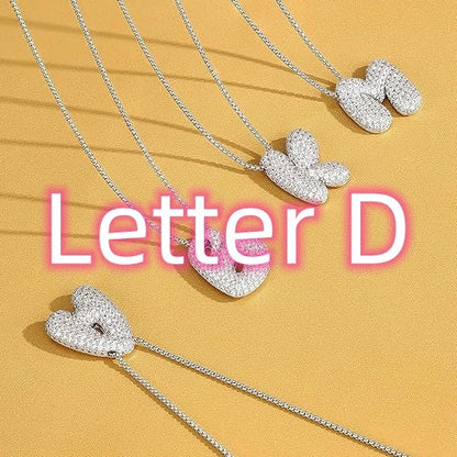 A-Z Zircon Balloon English Letter Necklace, Gold & Silver