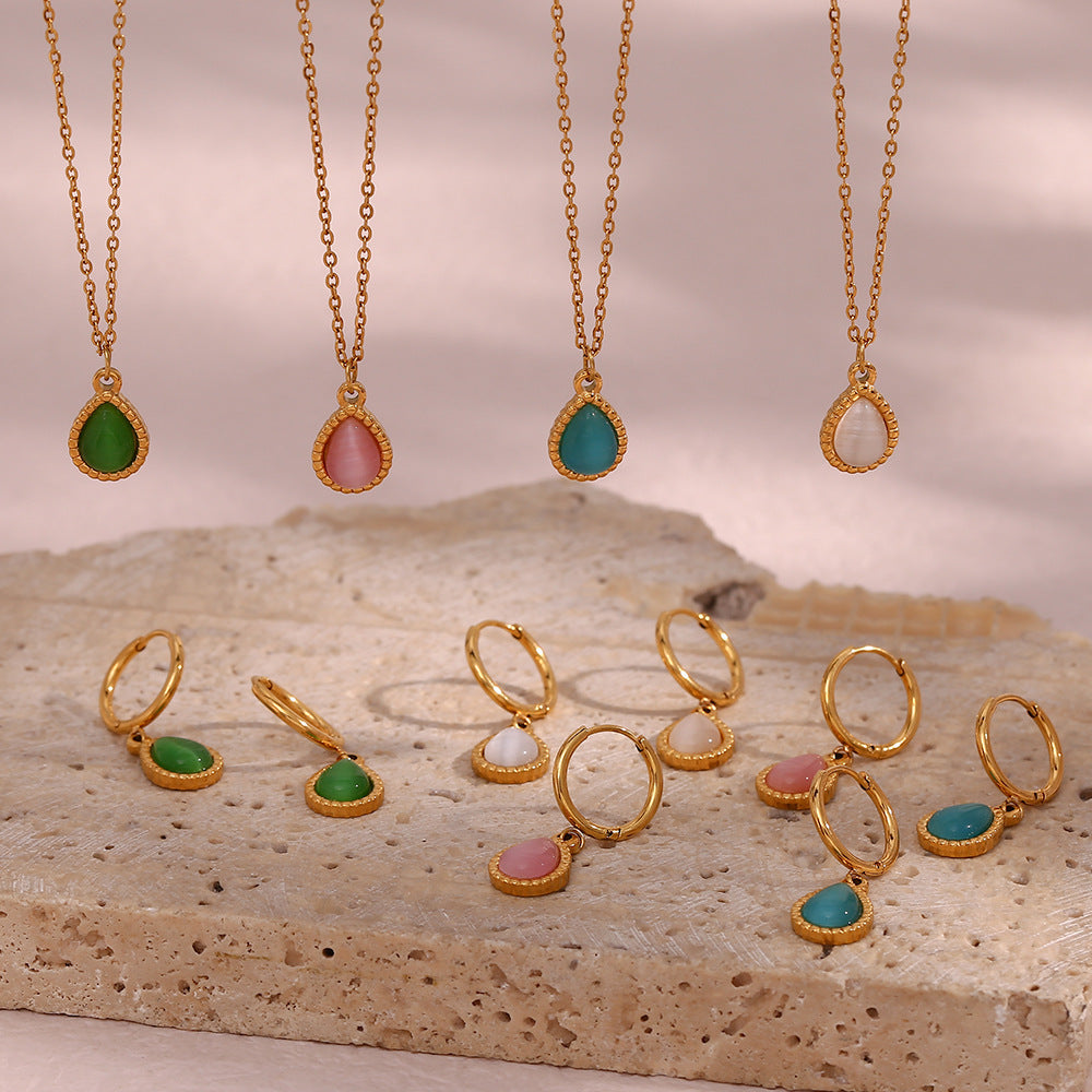 Minimalistic Water Drops Opal Earrings & Necklace
