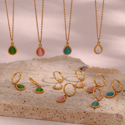 Minimalistic Water Drops Opal Earrings & Necklace