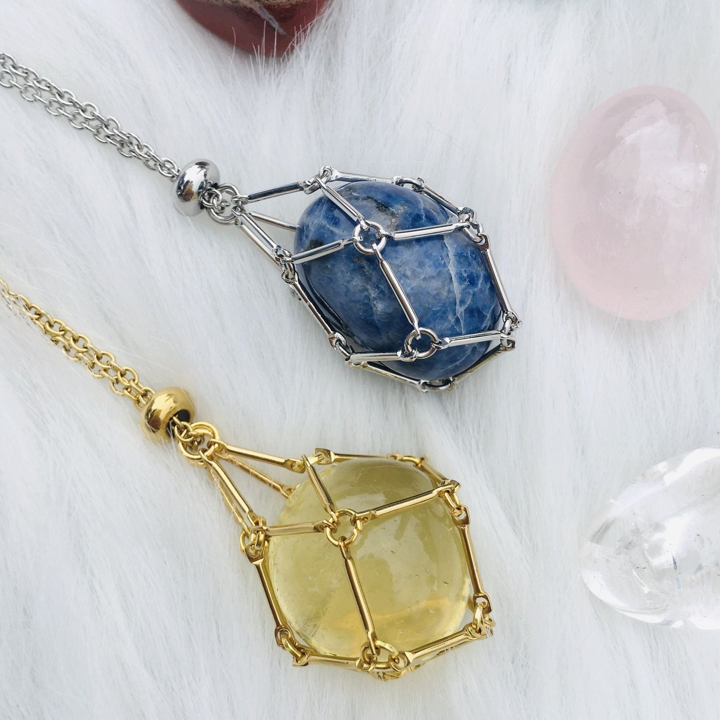 Handmade Natural Crystal Mesh Bamboo Necklace