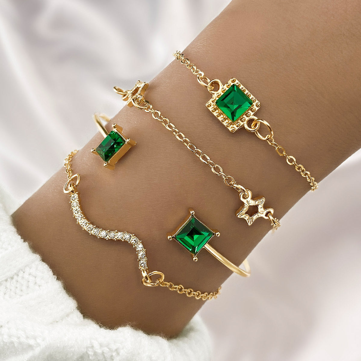Emerald Square Bracelet 4PCS Set
