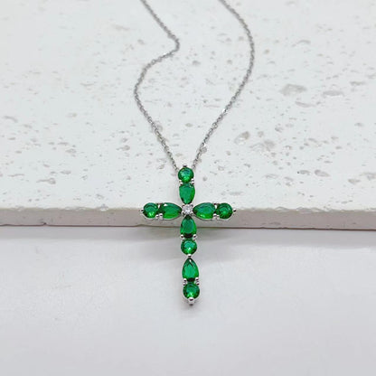 Zircon Water Drops Cross Necklace