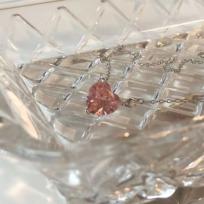 Pink Heart Crystal Pendant Necklace