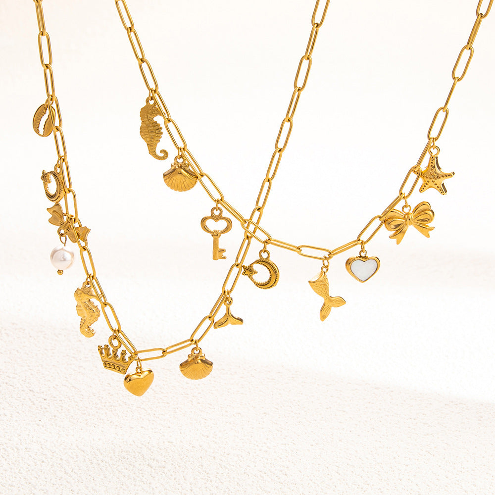 Gold Electroplated Stainless Steel Pearl Necklace