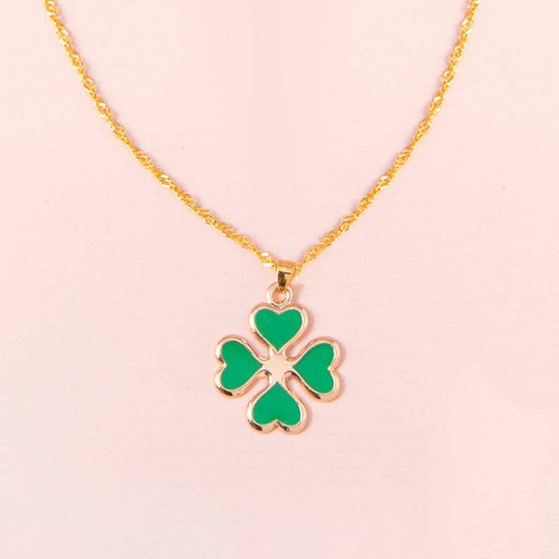 Green Enamel Four-Leaf Clover Necklace