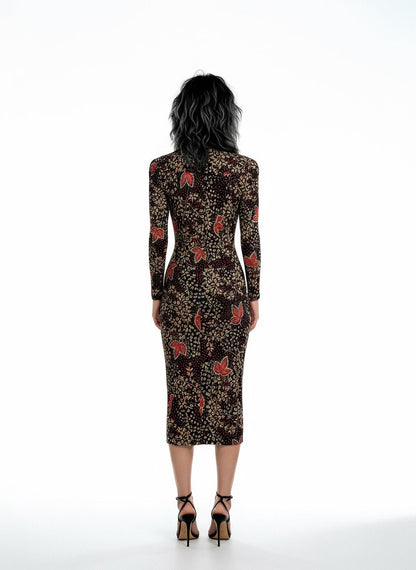 Gorgeous Virginie Autumnal Leaf Print 1970's Vintage Dress UK 8 - 12