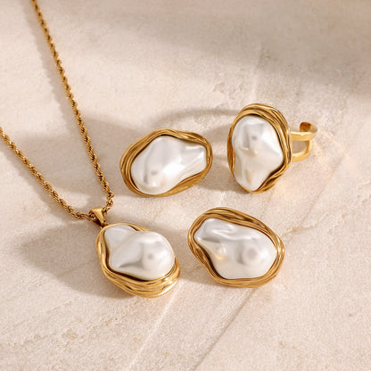 Pearl Necklace, Earrings & Ring Set