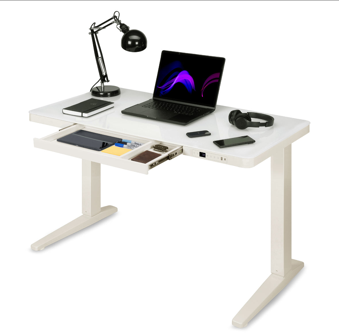 E-Max Electric Height Adjustable Desk White (Glass Top) – Purus Life