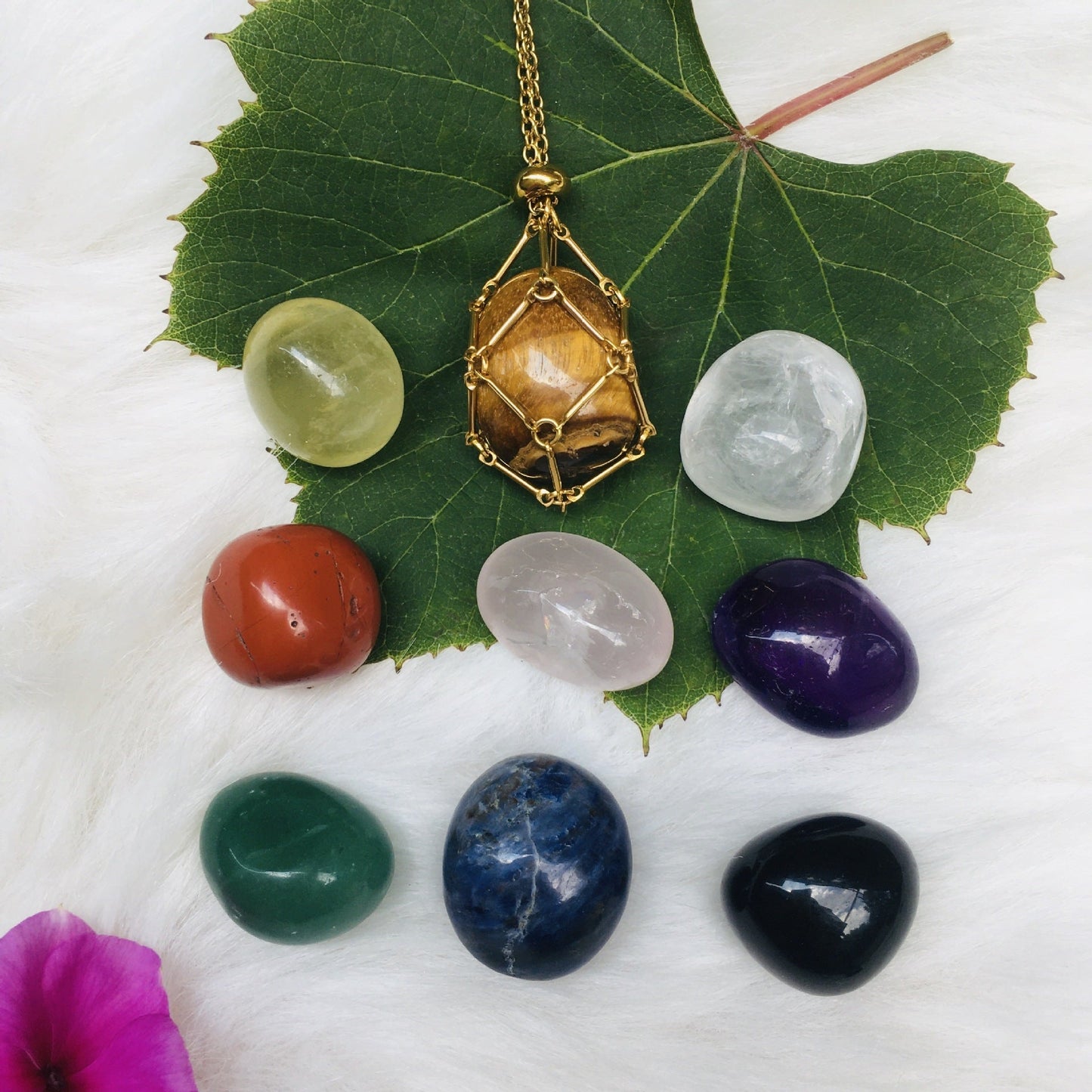 Handmade Natural Crystal Mesh Bamboo Necklace