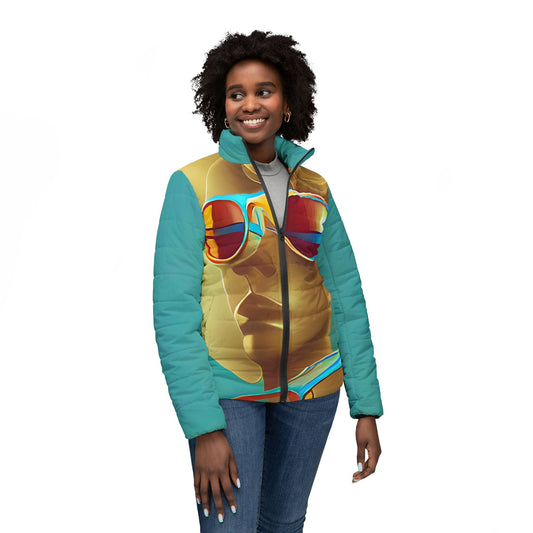 Retro Cool Blue - Womens Puffer Jacket