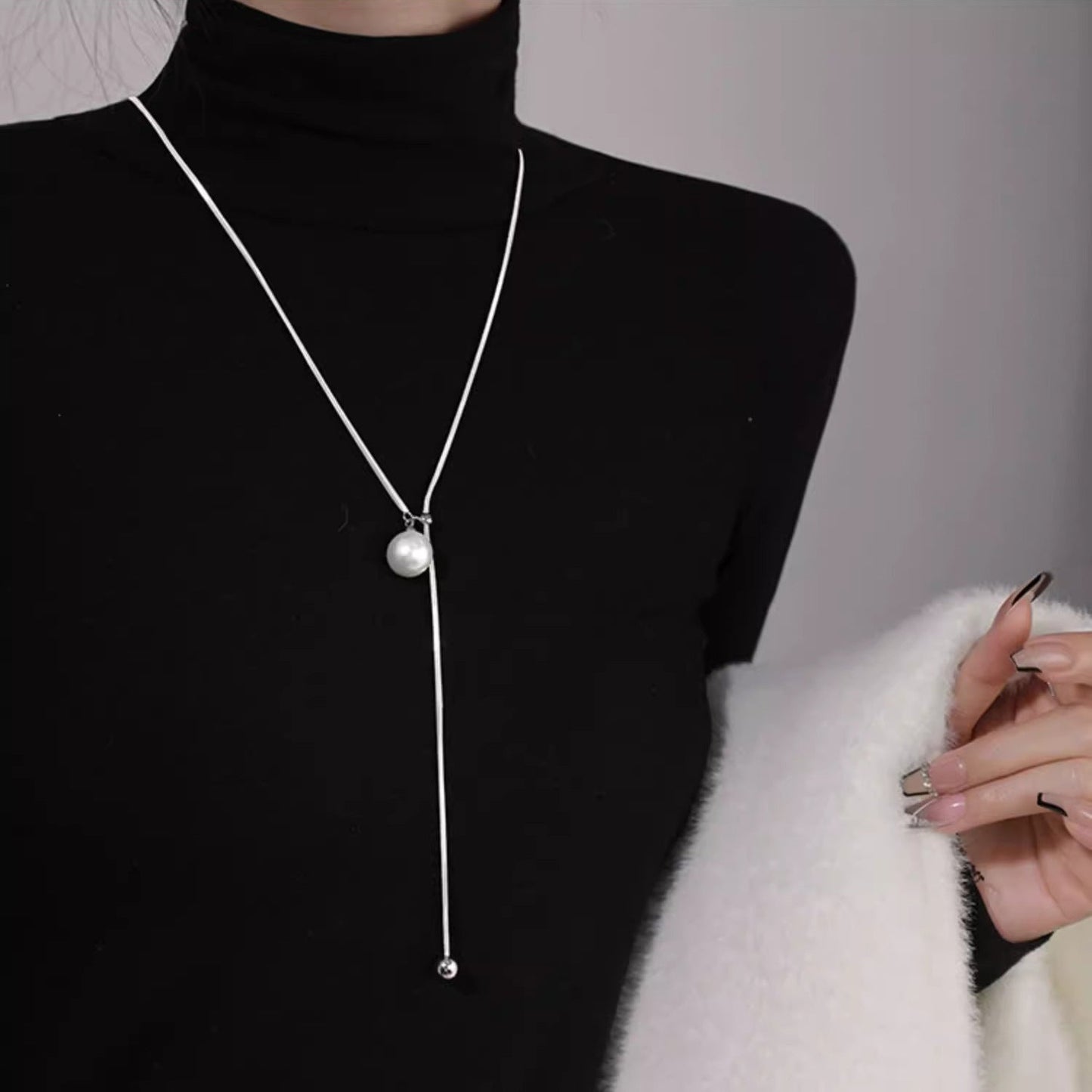 Round Ball Ring Long Necklace