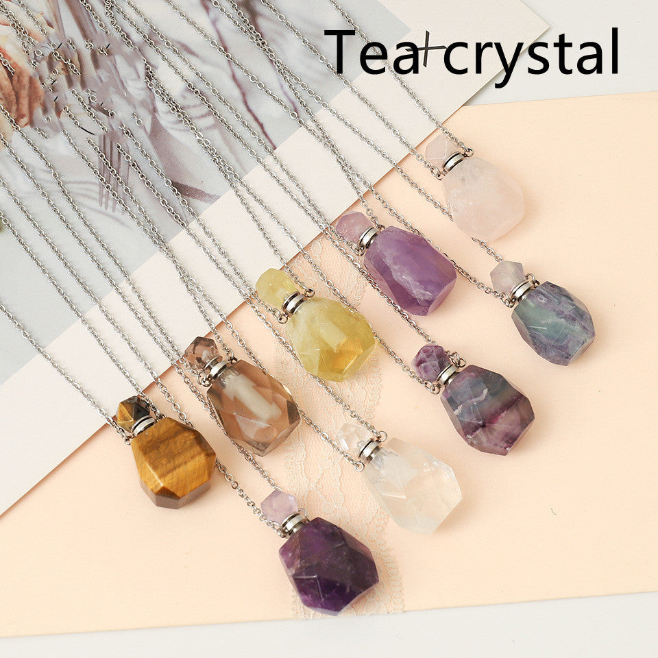Perfume Bottle Crystal Pendant Necklace, Silver Chain