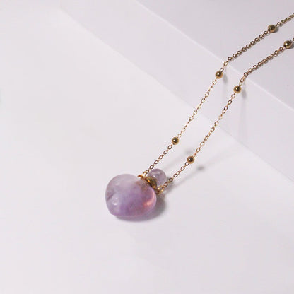 Natural Heart Crystal Perfume Bottle Necklace