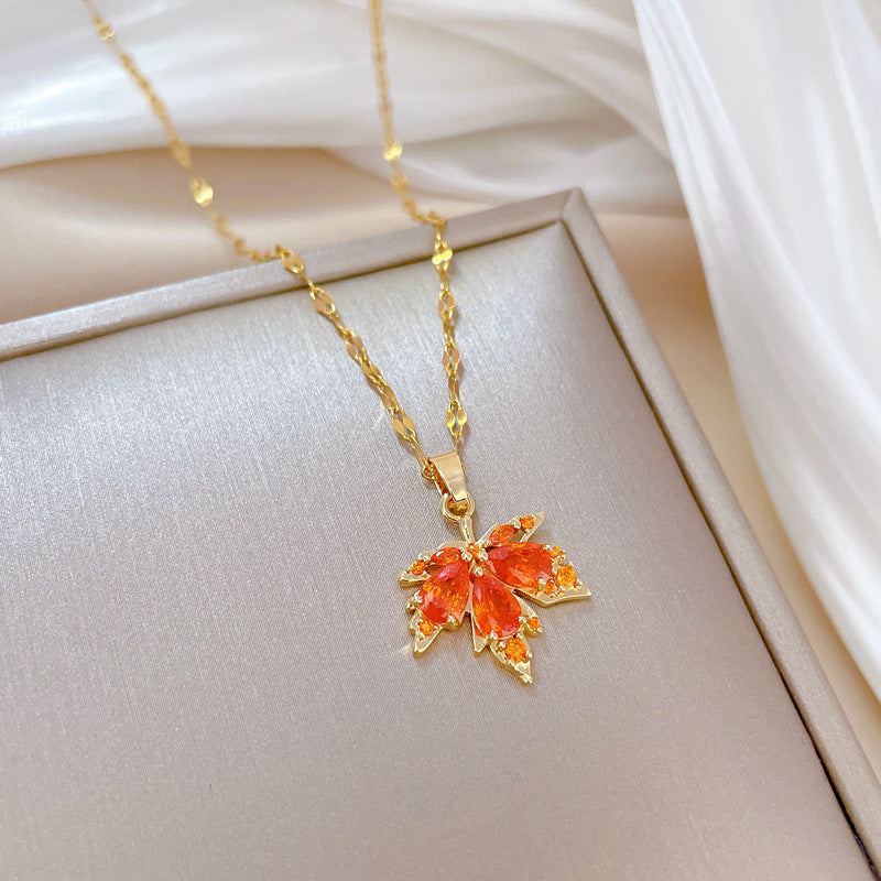 Red & Green Maple Leaf Necklace