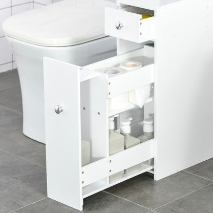 HOMCOM Slim Floor Cabinet Narrow Wooden Storage with Drawers Bathroom White