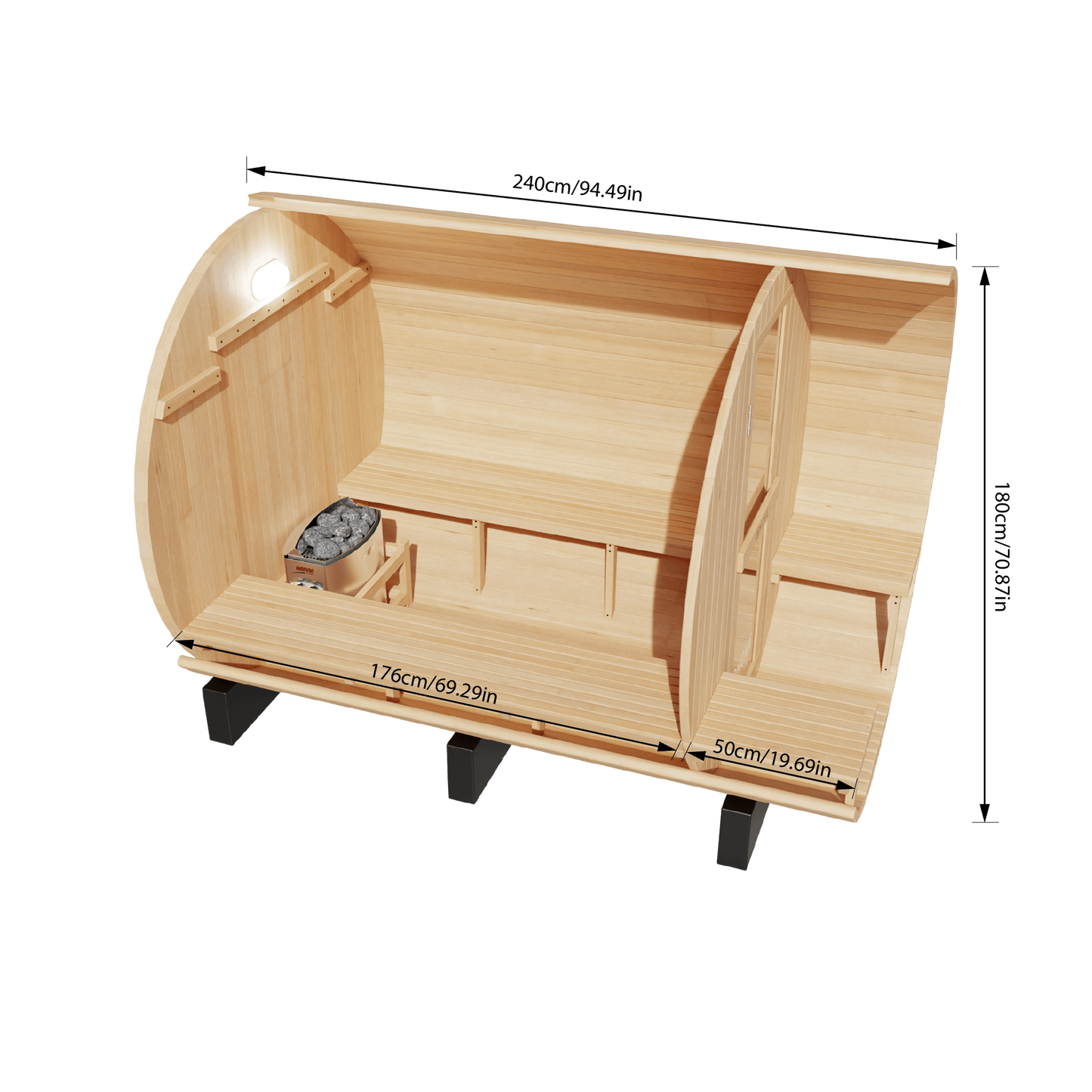 KOVE Outdoor Barrel Sauna – 5–6 Person Garden Sauna with 6kW Electric Heater