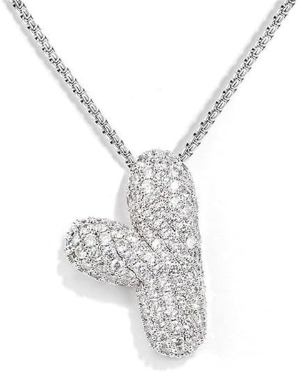 A-Z Zircon Balloon English Letter Necklace, Gold & Silver