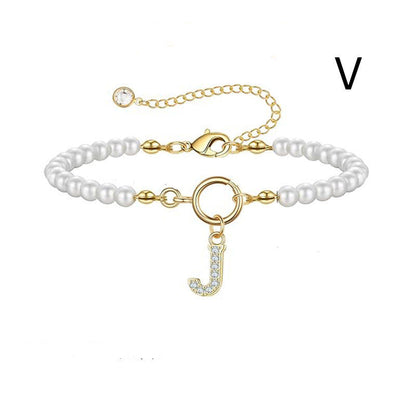 A-Z Letter Pendant Pearl Bracelet