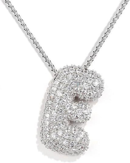 A-Z Zircon Balloon English Letter Necklace, Gold & Silver